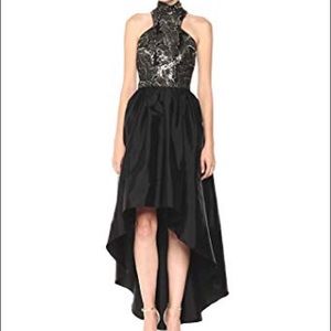 Size 2 Vera Wang high low formal gown black gold